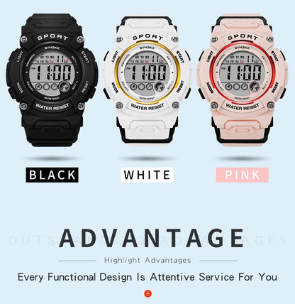 Synoke Shockproof Digital Sport's Watches Fashion PU Strap 50M Waterproof Colorful Light Led Chronograph Women's Wristwatch