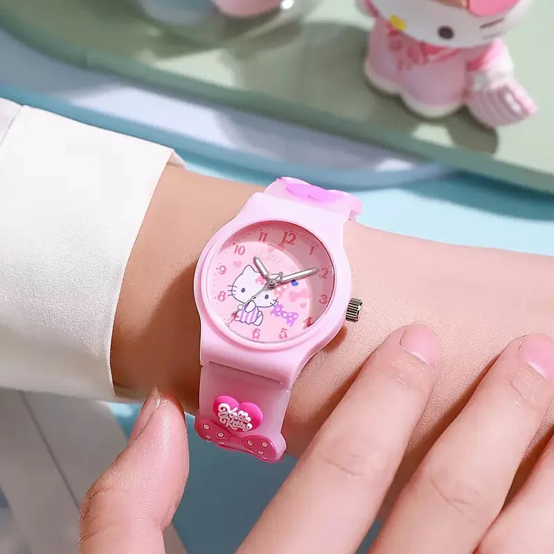 Sanrio 3D Pattern Children's Watch Cinnamoro Hello Kitty Waterproof Quartz Watch Kuromi Cartoon Silica Gel Watchband Kids