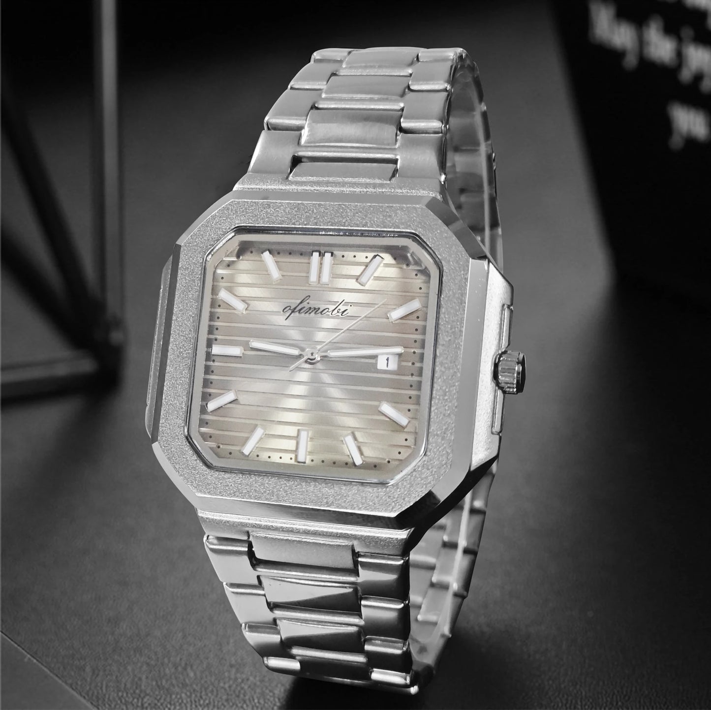 Classic Men Business Watches Fashion Square Dial Stainless Steel Strap Quartz Watch with Calendar For Luxury Mens Clock