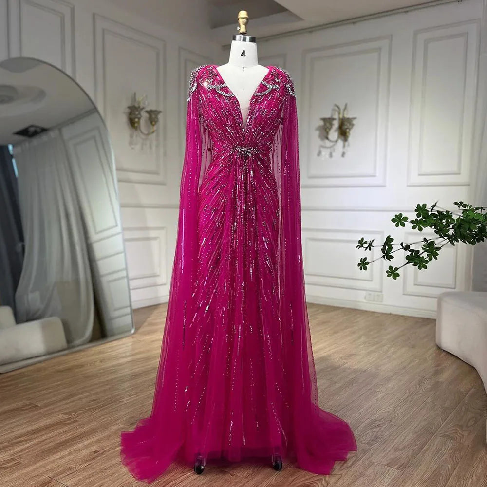 Serene Hill 2025 Turquoise Mermaid Evening Dresses Gowns With Beaded  Cape For Women's Wedding Party LA72168A Customized