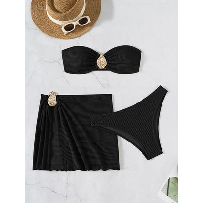 5 Colors With Skirt Bandeau Bikini Female Swimsuit Women Swimwear Three-pieces Bikini set Padded Bather Bathing Suit Swim V6624