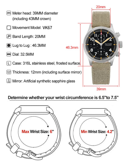 Militado ML1868KF 3 Dial Quartz Watch VK67 Sports Chronograph Watches Man Luminous Sapphire Glass 100M Waterproof 39Mm Watches