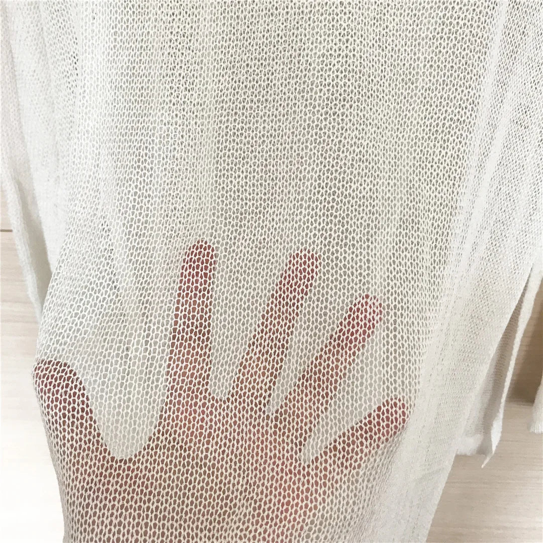Sexy Long Sleeve See Through Top  Mesh Sheer Tunic Beach Cover Up Cover-ups Beach Dress Beach Wear Beachwear Female Women V3557