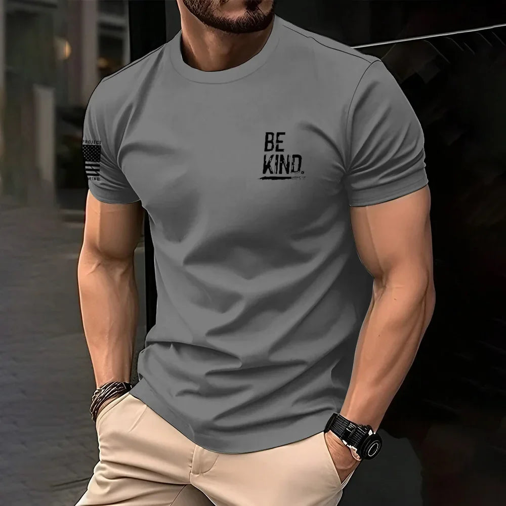 Retro American men's T-shirt casual wear, crew collar short-sleeved top, outdoor simple daily men's breathable sports T-shirt