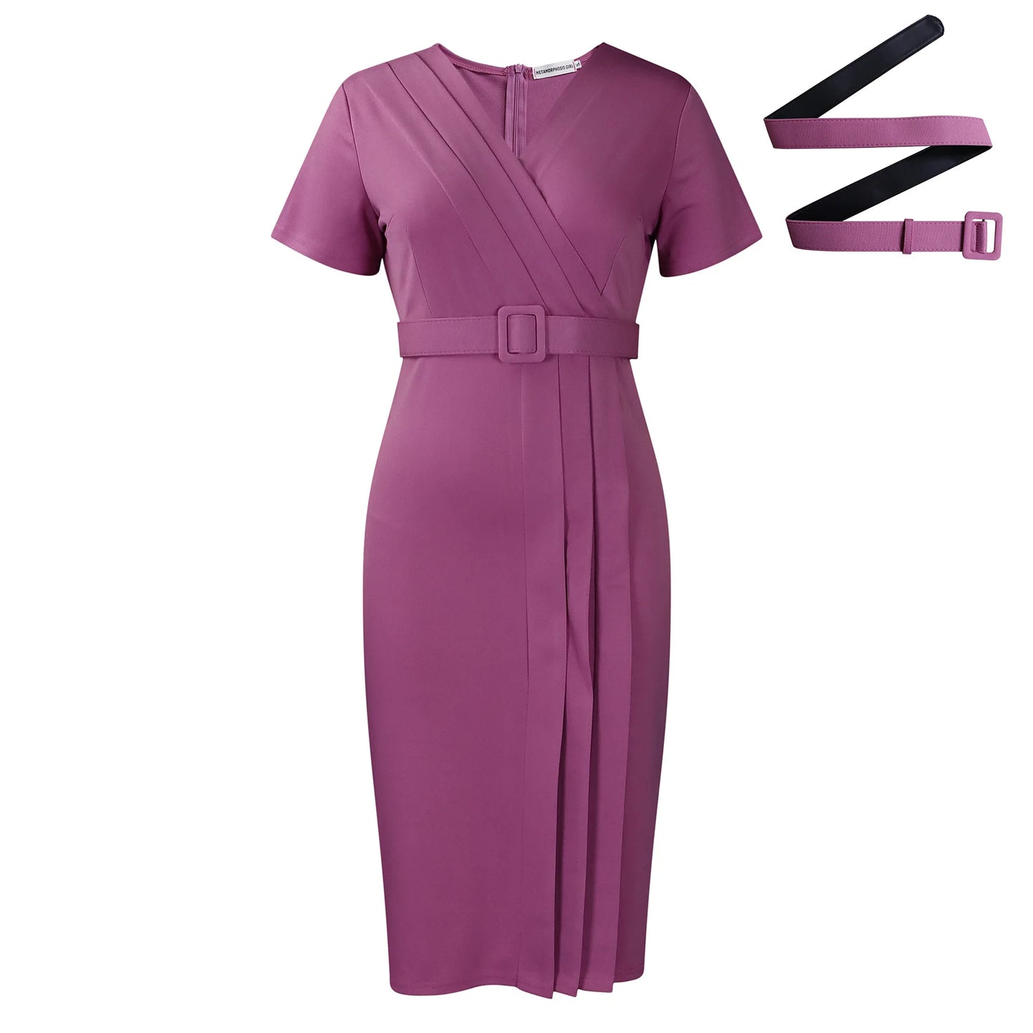 Summer New 2026 Women's Solid Color V-Neck Short Sleeve Dress Pencil Skirt Waist Tunle Material Fashionable Casual Maxi Dress