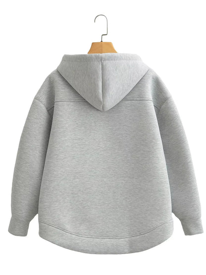 HH Autumn Women Casual Hooded Jacket Loose Oversize Zipper Hoodie Sweatshirts Solid Coat Office Lady Chic Outwear Tops