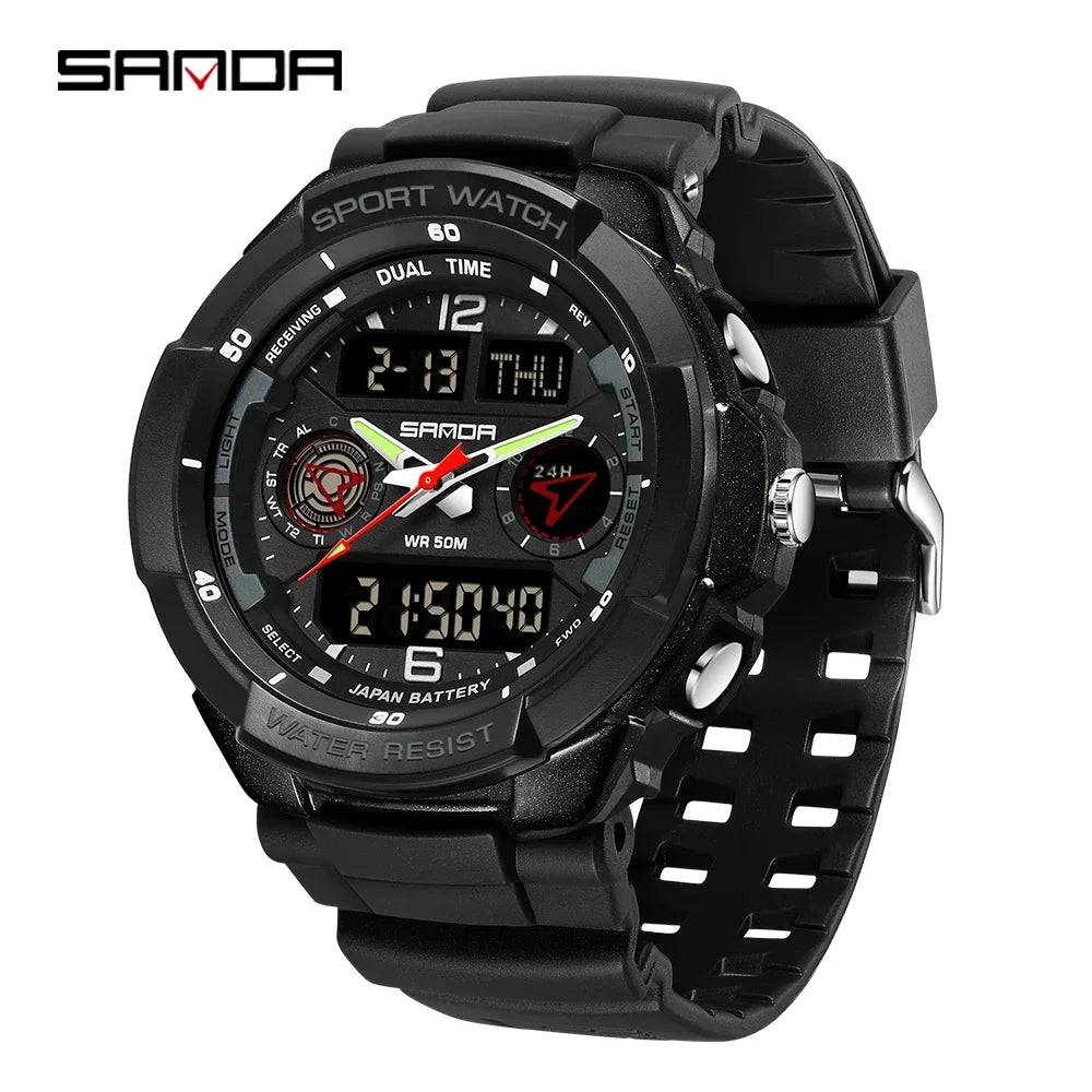 SANDA 6197 Top Class Men's Korean Student Electronic Watch Sports Multi functional Alarm Clock Waterproof Men's Watches 2024
