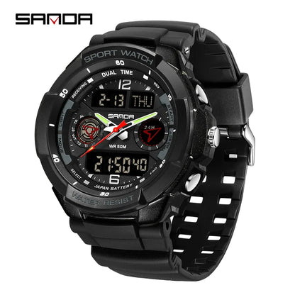 SANDA 6197 Top Class Men's Korean Student Electronic Watch Sports Multi functional Alarm Clock Waterproof Men's Watches 2024