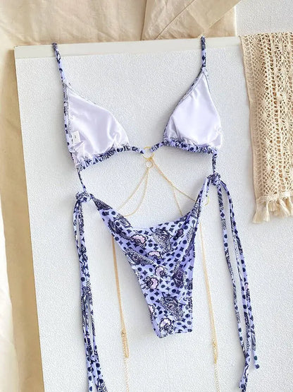ZRTAK Micro Thongs Swimsuit Women Sexy Bikinis Bathing Suit Rings Biquini Bandage Beachwear Print Swimwear Sexy Bikini Sets