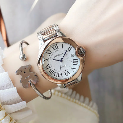 New Top Brand Luxury Stainless Steel Men and Women Luxury Atmosphere Quartz Watches Fashion Women Date Watch Suit Gift for Women