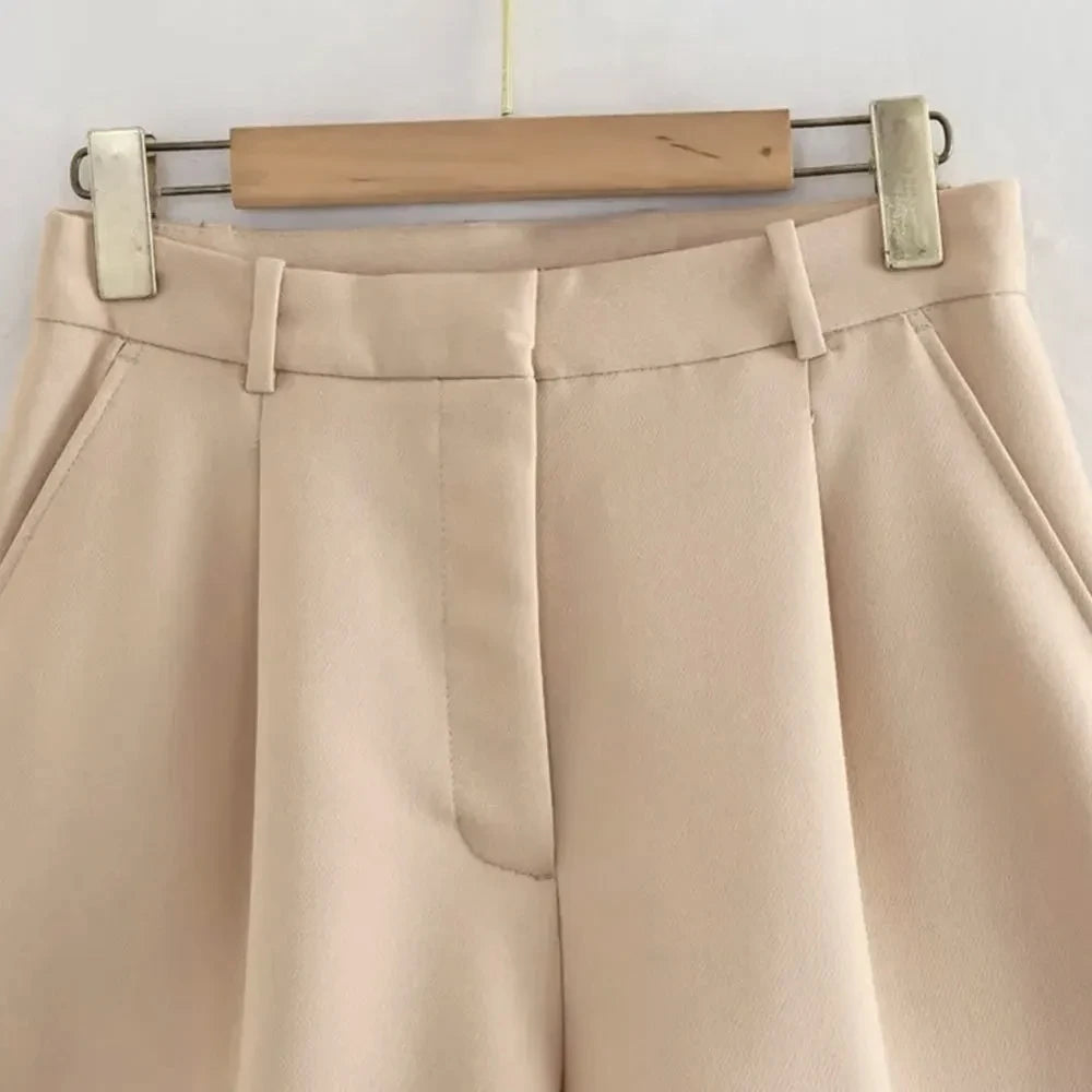 Women Fashion Side Pockets Front Darts Bermuda Shorts Vintage High Waist Zipper Fly Female Short Pants Mujer