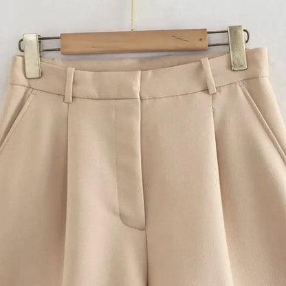 Women Fashion Side Pockets Front Darts Bermuda Shorts Vintage High Waist Zipper Fly Female Short Pants Mujer