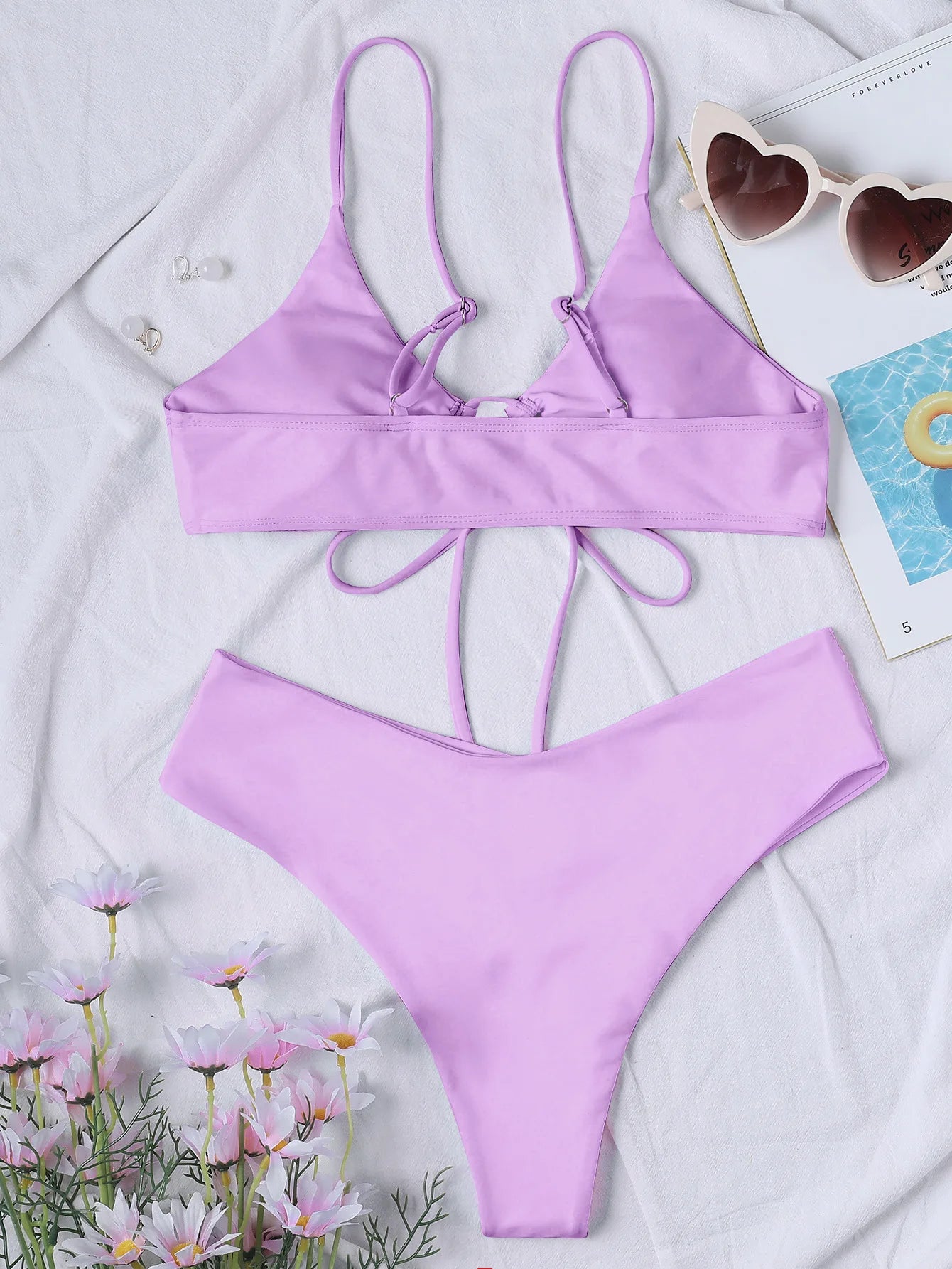 New High Elastic Bikini Set for 2025 Summer Two Pieces Solid Color Lace-up Sexy Women Swimsuit Beach Bathing Suit Swimwear