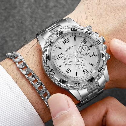 4PCS/Set Fashion Men Business Watches Luxury Big Dial Quartz Watch for Men Clock Jewelry Set Reloj Hombre（Without Box）