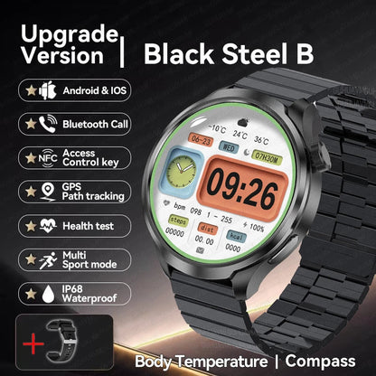 New 1.85"AMOLED NFC GPS Smart Watches For man IP68 Waterproof Blood Pressure Body Temperature Sport Fitness tracker Smart Watch