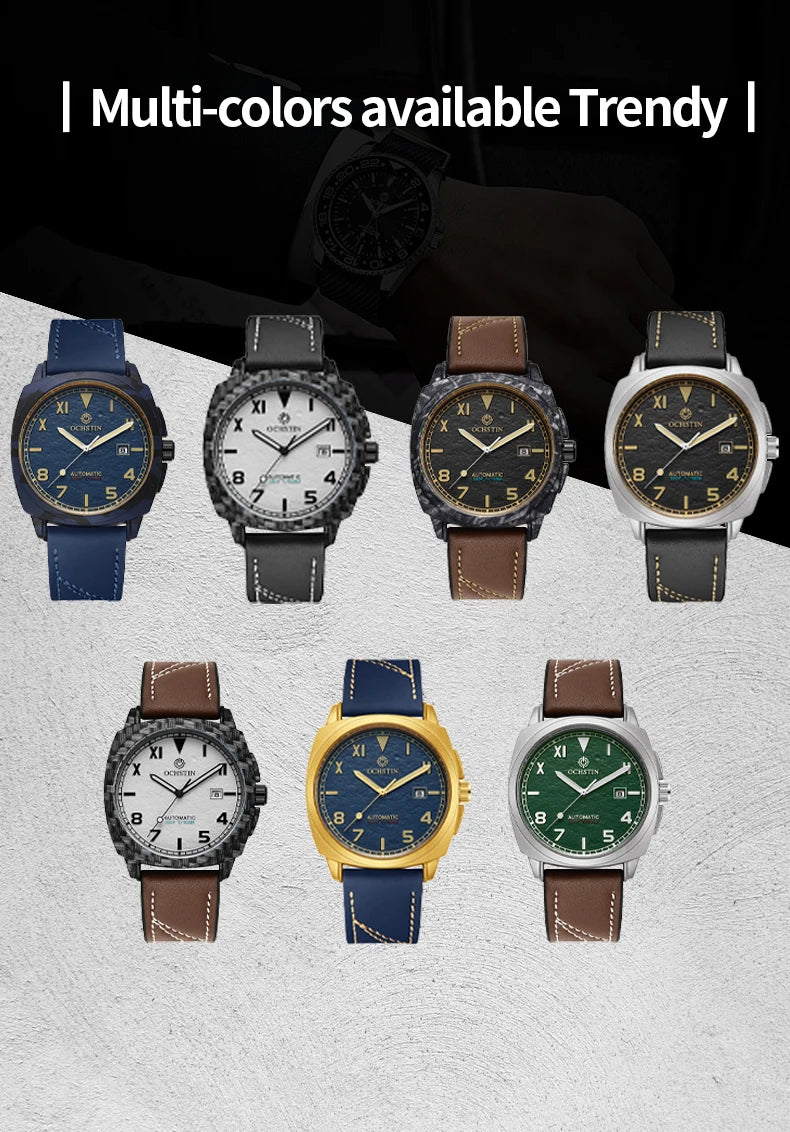 OCHSTIN Men's Automatic Mechanical Movement Watches Man Leather Strap Wristwatch Waterproof Master Series Luminous Hand Watch
