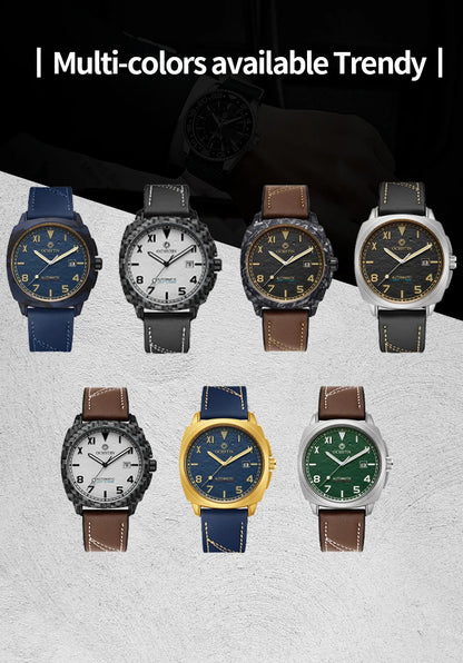 OCHSTIN Men's Automatic Mechanical Movement Watches Man Leather Strap Wristwatch Waterproof Master Series Luminous Hand Watch