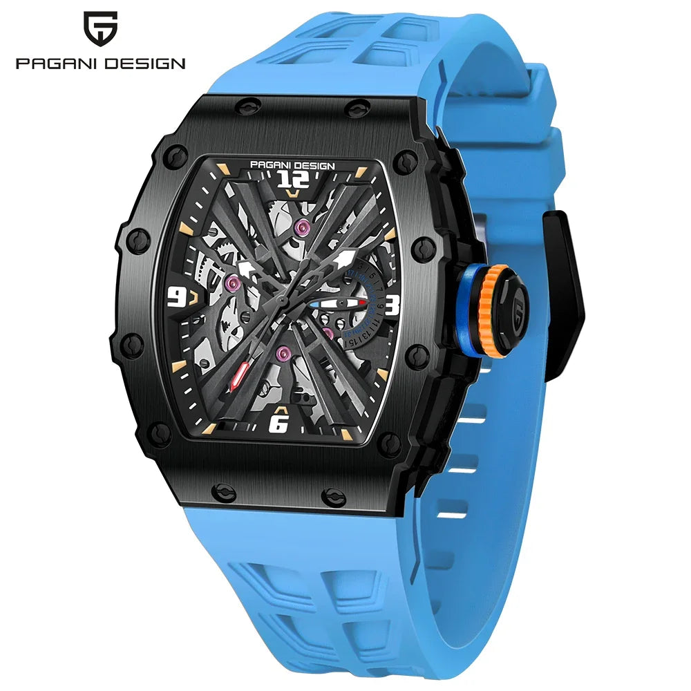 PAGANI DESIGN  Luxury Mens Quartz Watches Barrel Shape Waterproof Wrist Watch For Men VH65 Silicone Luminous Sapphire Mirror