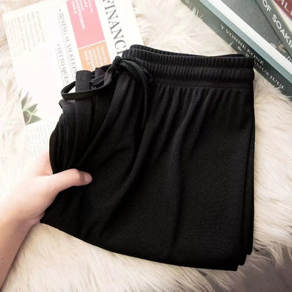 Women Pants Spring Summer Ice Silk Wide Leg Pants 2025 High Waist Loose Straight Casual Pant Female Outdoor Black Trousers