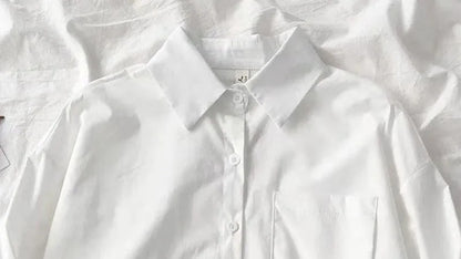 Japanese Style Loose Long Sleeve White Shirts Women Preppy Style Pocket Turn Down Collar Shirt Woman Harajuku Oversized Blouse