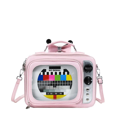 Cartoon Cute Handbags for Women Funny Retro TV Transparent Square Bag Fashion Leather Personalized Creative Shoulder Bag Woman