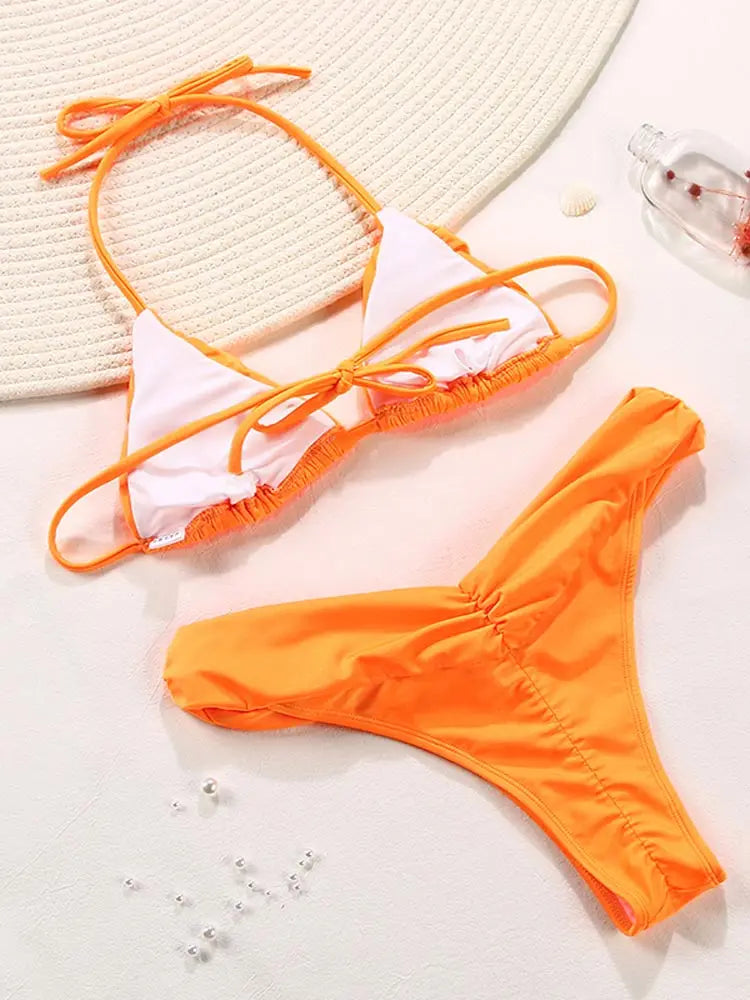 Zrtak Sexy Handwork Bikinis Small Ruffle Swimsuit 2025 Vintage Print Swimwear Women Bathing Suit Patchwork Bikini Set String