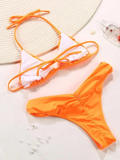 Zrtak Sexy Handwork Bikinis Small Ruffle Swimsuit 2025 Vintage Print Swimwear Women Bathing Suit Patchwork Bikini Set String