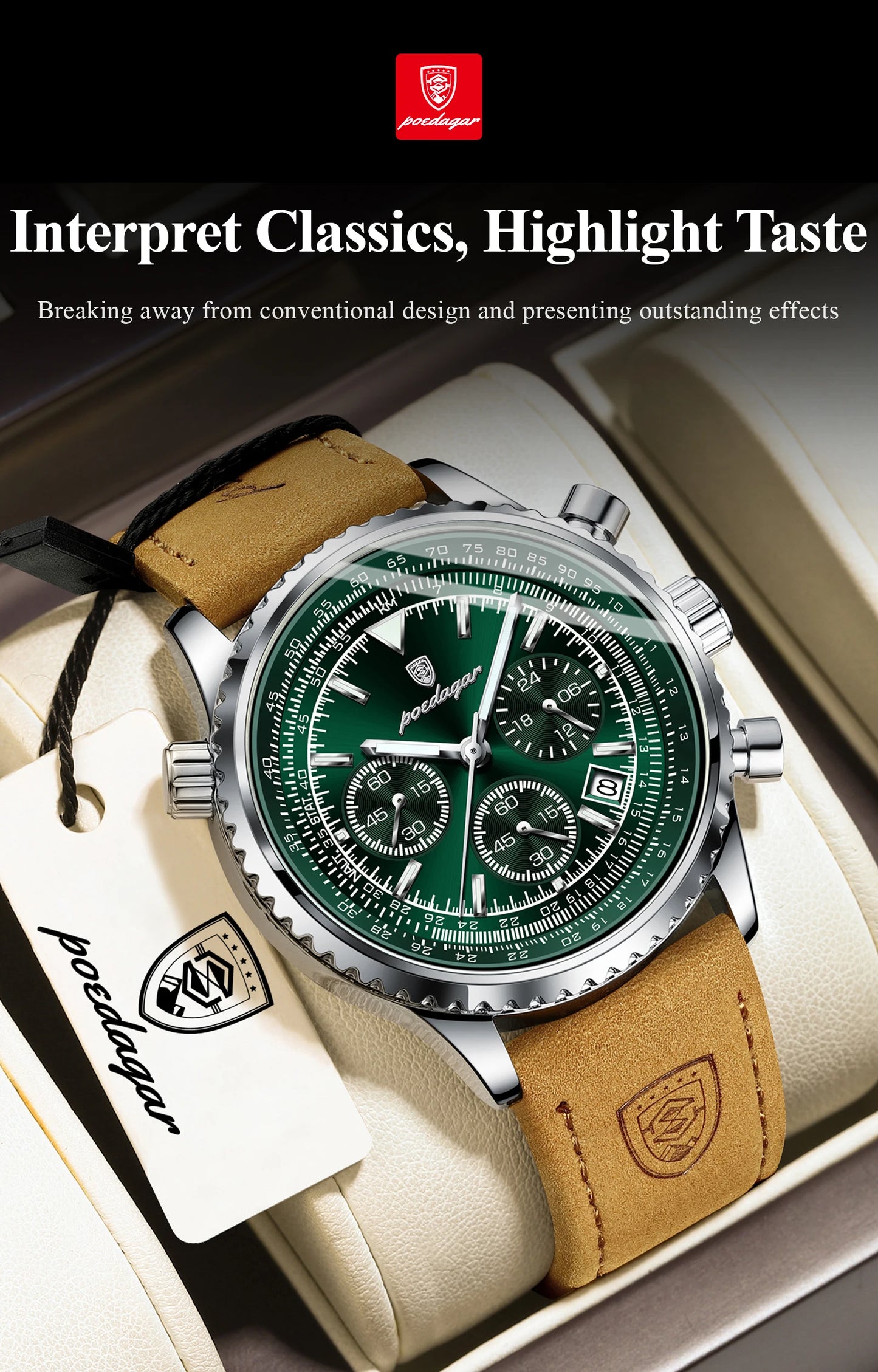 POEDAGAR Business Men Wristwatch Waterproof Luminous Date Chronograph Sport Man Clock Leather Quartz Fashion Men's Watches Reloj