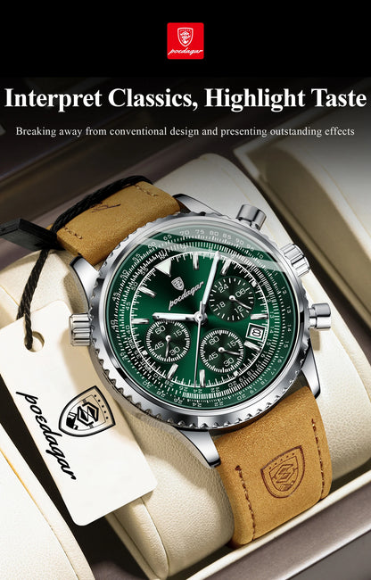 POEDAGAR Business Men Wristwatch Waterproof Luminous Date Chronograph Sport Man Clock Leather Quartz Fashion Men's Watches Reloj