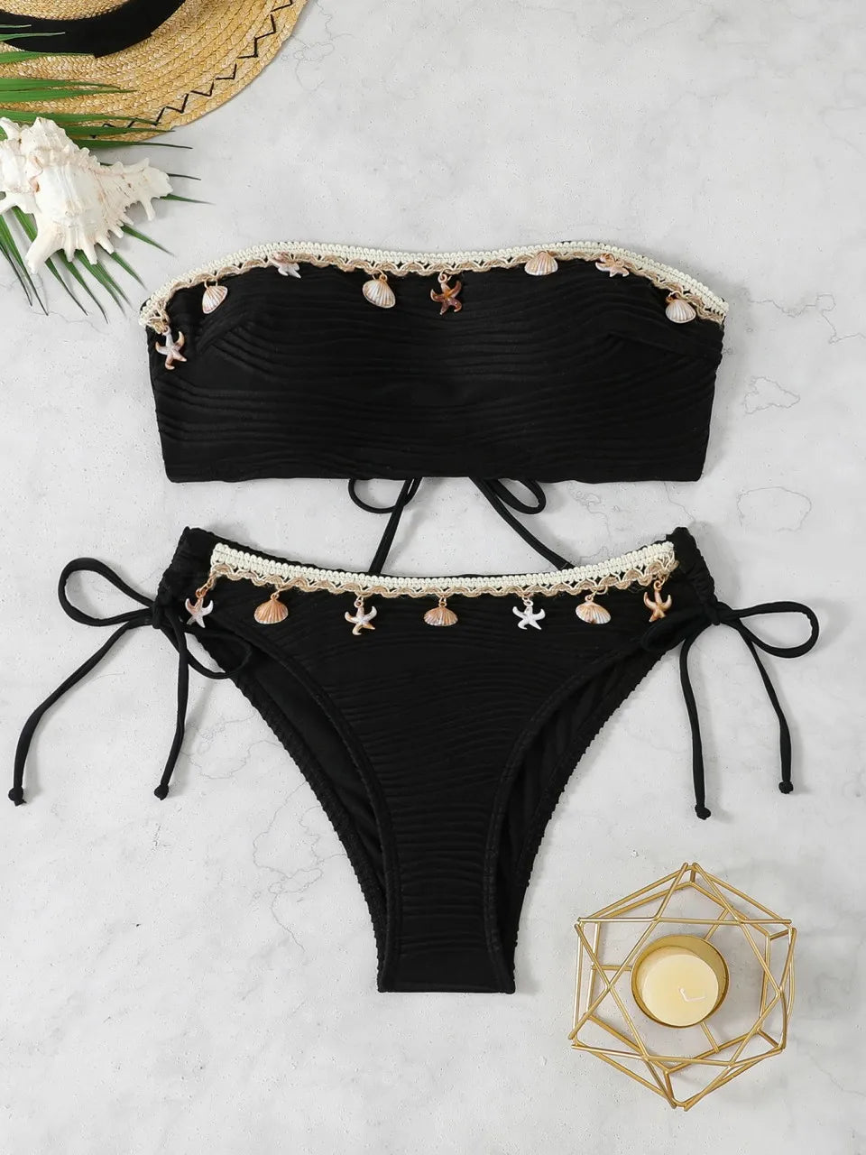 2026 Women Sexy Thong Swimsuit Push Up Swimwear Contrast Binding Bandeau Bikinis Female Bathing Suit Swimming Summer Beachwear