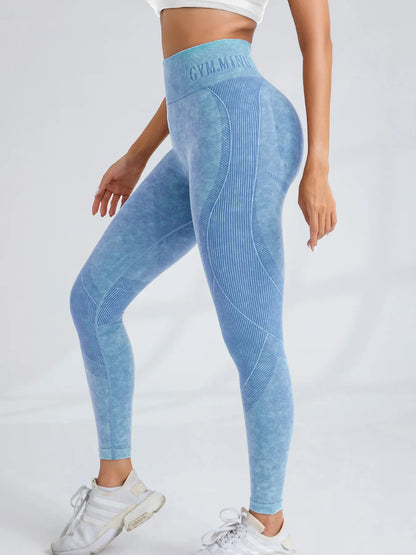 Women Seamless Gym High Waist Yoga Pants Hip Lifting Outdoor Sports Tight Waist Letter Sand Washed Pants Exercise Yoga Leggings