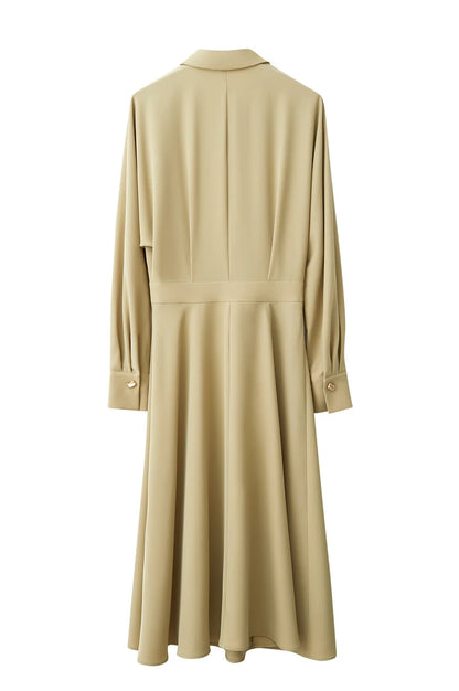AMII Minimalist French Long-sleeve Shirt Dress for Women 2024 Autumn New A-line Office Lady Solid Midi Dresses Vestidos 12343290