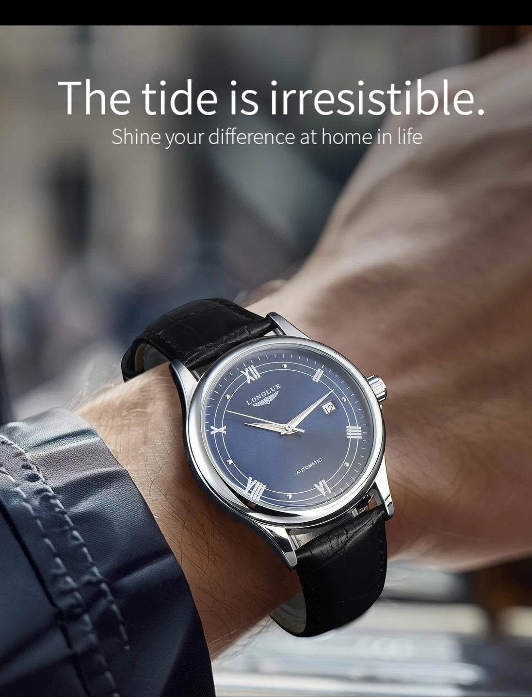 Men automatic watch simple mechanical watches  date waterproof fashion leather gift