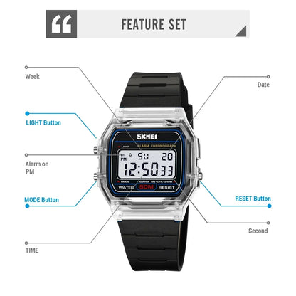 SKMEI 2056 Waterproof Sports Watch for Men Women Electronic Countdown Boy Girl Digital Date Wristwatches Woman Reloj Masculino