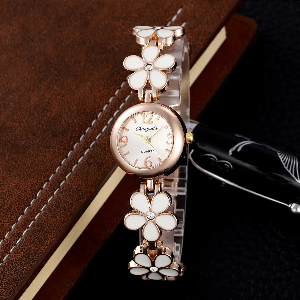 Top Brand Luxury Women's Watches Fashion Flower Bracelet Rose Gold Ladies Quartz Wristwatch Elegant Female Clock montre femme