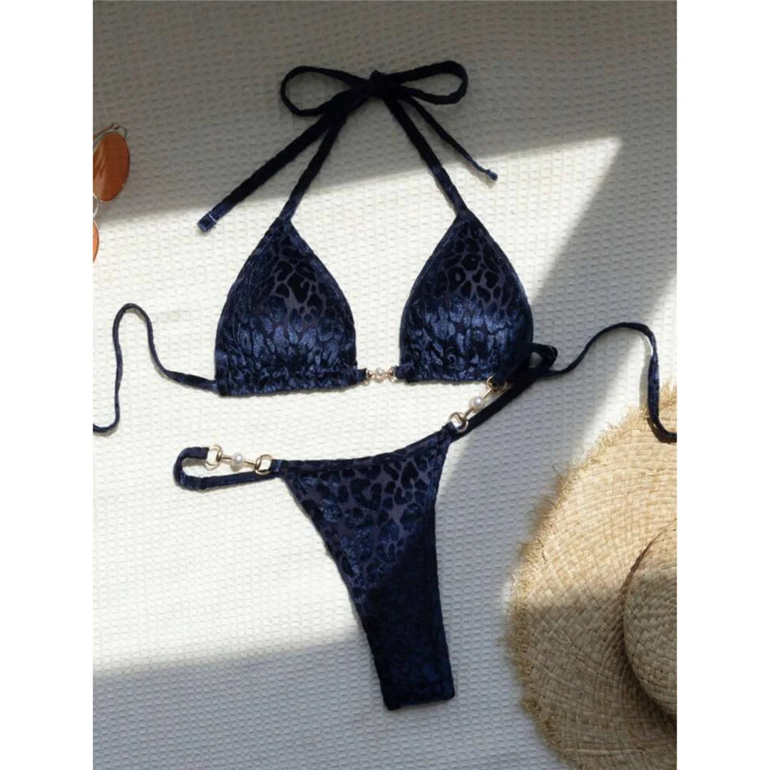 S - XL Leopard Halter Mini Micro Thong Bikini Women Swimwear Female Swimsuit Two-piece Bikini set Bather Bathing Suit Swim K5207