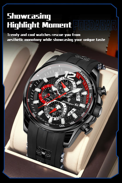 POEDAGAR Original Fashion Men Watch Date Chronograph Silicone Sports Man Clock Luminous Waterproof Military Quartz Men's Watches