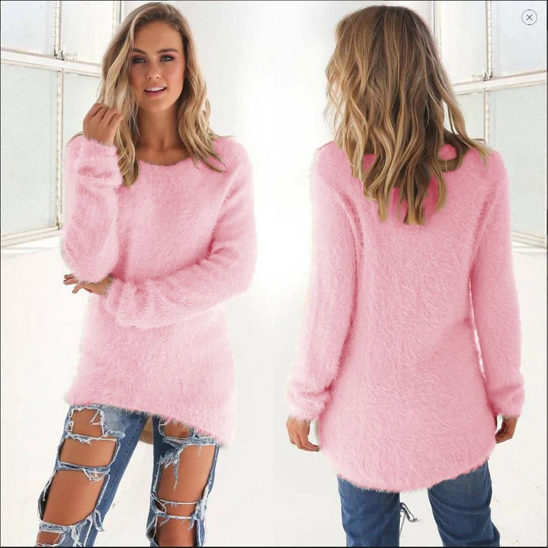 2025 Plus Size Women Warm Sweaters Solid Color O Neck Loose Knitted Pullover Long Sweater Casual Blouse Lady Oversize Clothing