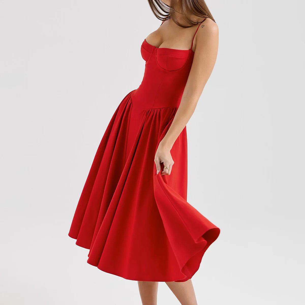 Suninheart Spaghetti Strap Summer Party Dresses 2025 New Arrivals Fit and Flare Elegant Midi Dress Red Night Date Dress