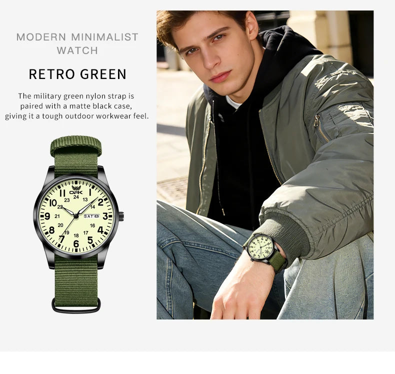 OPK 6090 Quartz Watches for Man Fashion Casual Nylon Webbing Watchband Dual Calendar Waterproof Luminous Men's Sports Watches