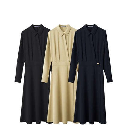 AMII Minimalist French Long-sleeve Shirt Dress for Women 2024 Autumn New A-line Office Lady Solid Midi Dresses Vestidos 12343290