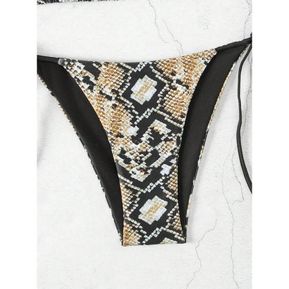 Sexy Leopard Print Two Piece Swimsuit Set Triangle Bra Suspender Halter Backless Bikini Set Beach Vacation Lace-up Swimwear 2025