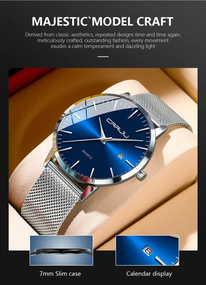 Watch for Men, Stainless Steel 40mm with Mesh Strap Mens Watches,Classic Ultra Slim 7mm Men's Wrist Watches Automatic Minimalist