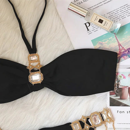 2026 Shiny Rhinestone Diamond Bikini Women Swimsuit Female Swimwear Two Pieces Bikini Set Halter Metal Chains Bathing Suit Swim