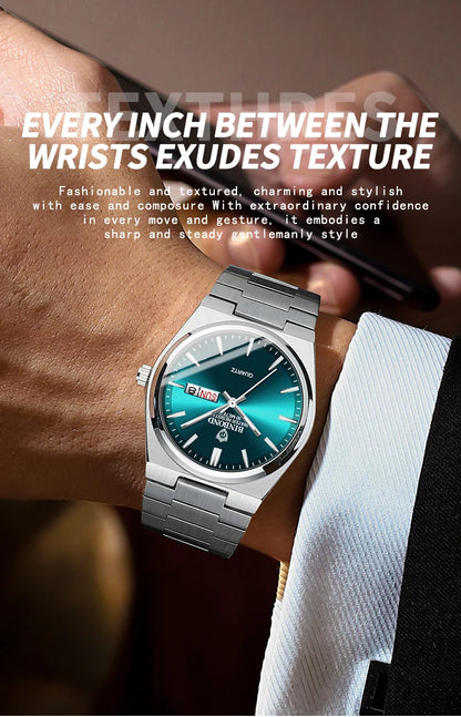 BINBOND Fashion B102 Men Business Watch Leisure Quartz Stainless Steel Buckle Watches Waterproof Luminous Calendar Men's Watches