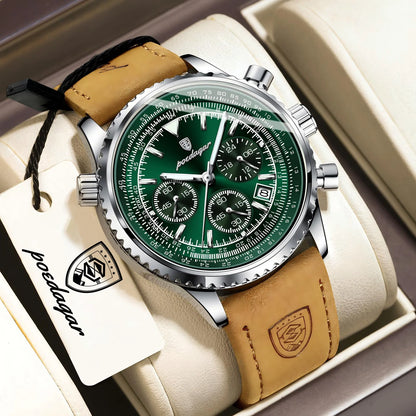 POEDAGAR Business Men Wristwatch Waterproof Luminous Date Chronograph Sport Man Clock Leather Quartz Fashion Men's Watches Reloj