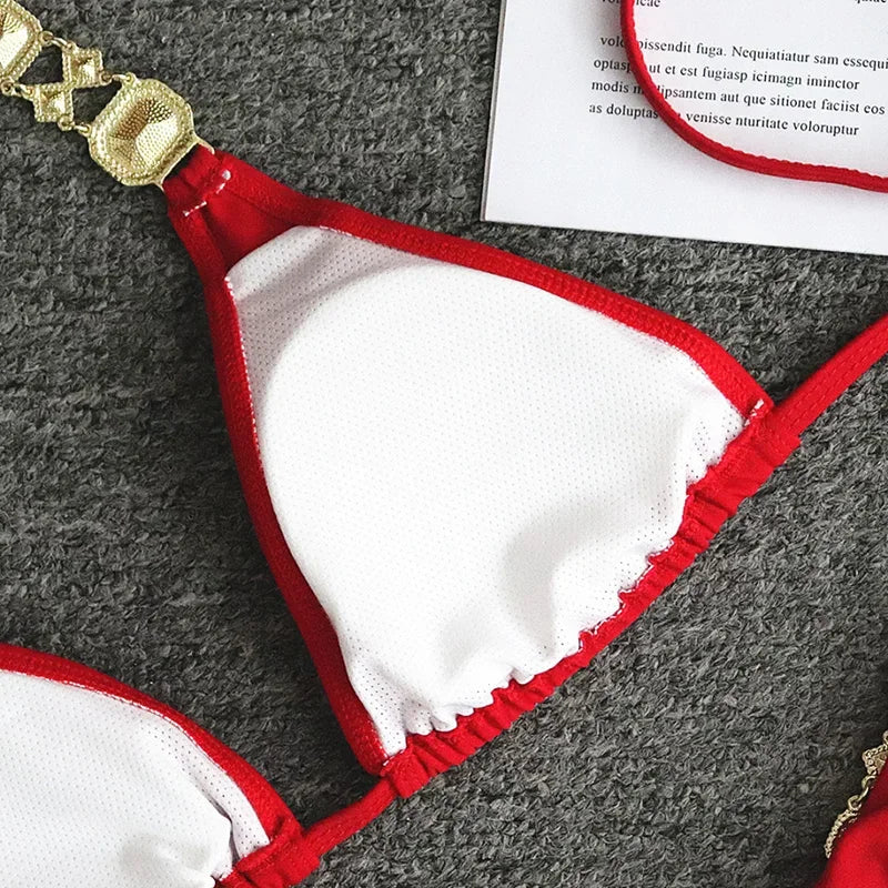 2026 Shiny Rhinestone Diamond Bikini Women Swimsuit Female Swimwear Two Pieces Bikini Set Halter Metal Chains Bathing Suit Swim