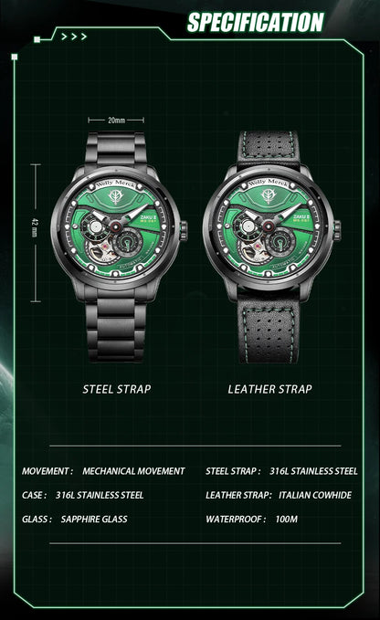 WM Watch Automatic Mechanical Watches Man Stainless Steel Waterproof MIYOTA 82S7 Limited Edition Welly Merck Watch Joint Series