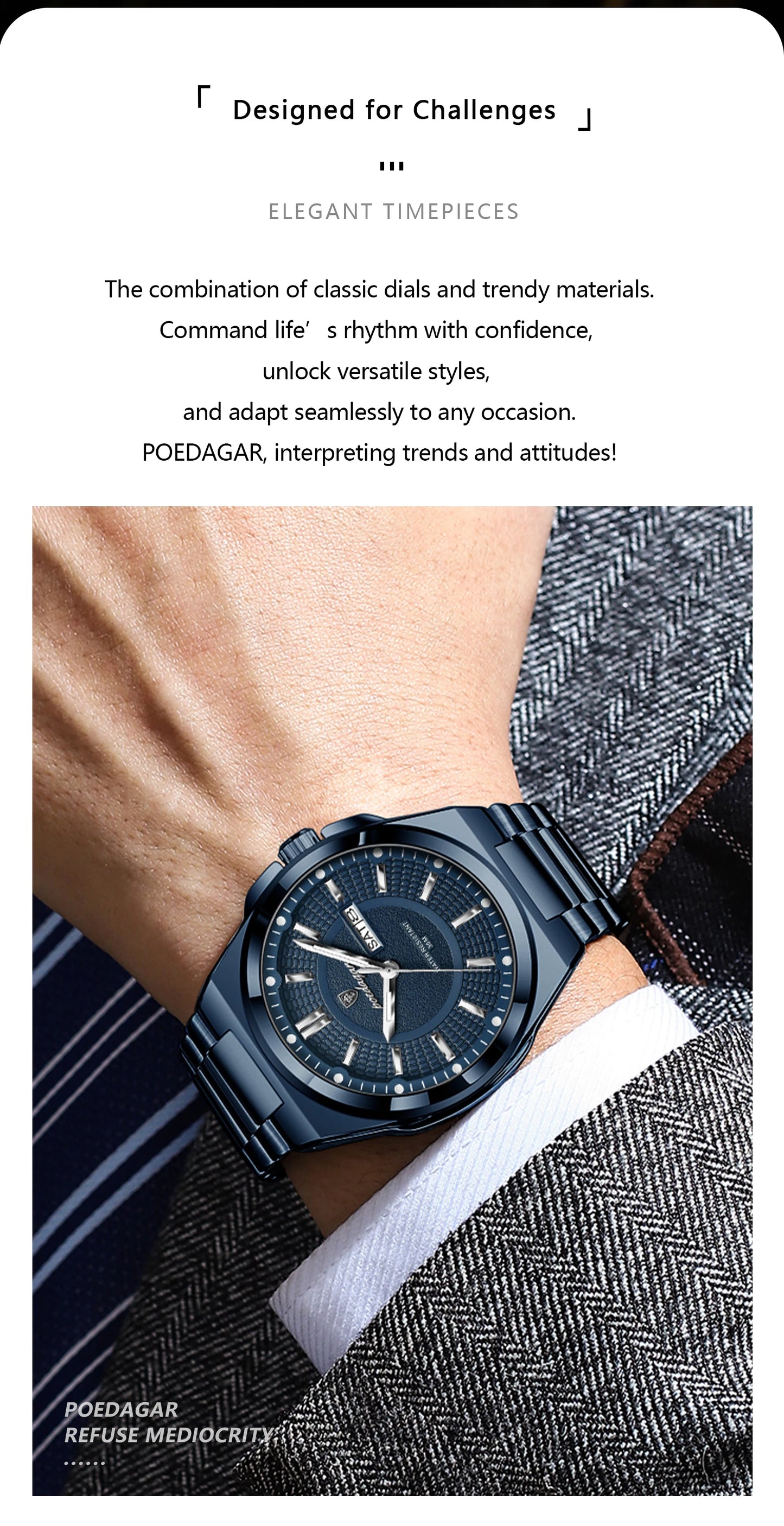 POEDAGAR Top Business Men's Watches Stainless Steel Waterproof Luminous Man Watch Date Week Quartz Casual Fashion Men Wristwatch