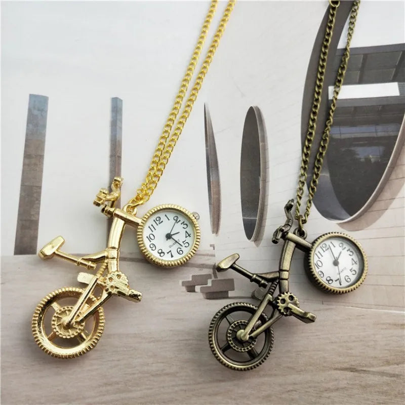 Silver Bronze Retro Bike Bicycle Design Pocket Key Ring Clip Clasp Bag Watch Quartz Watch Metal Deco Watches